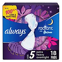 Always Radiant FlexFoam Pads Size 5 Extra Heavy Overnight Absorbency Wings Scented - 18 Count