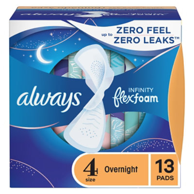 Always Infinity Pads FlexFoam Size 4 Overnight Absorbency Unscented - 13 Count - Image 1