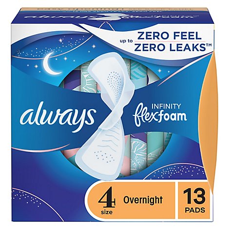 Always Infinity Pads FlexFoam Size 4 Overnight Absorbency Unscented - 13 Count