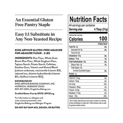 King Arthur Non-GMO Project Verified Certified Kosher Certified Gluten-Free Measure for Measure Flour - 3 Lb - Image 6
