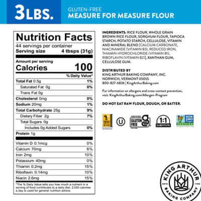 King Arthur Non-GMO Project Verified Certified Kosher Certified Gluten-Free Measure for Measure Flour - 3 Lb - Image 7