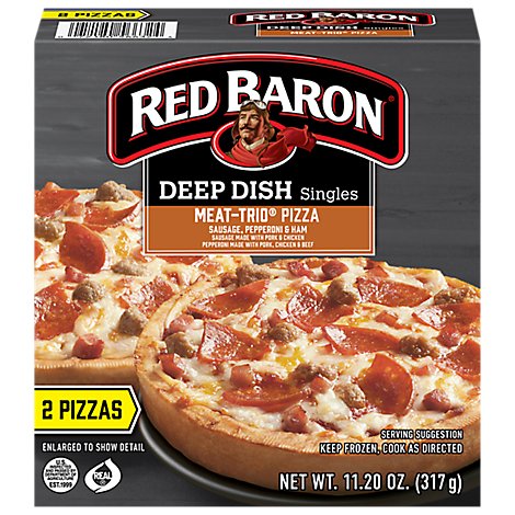 Red Baron Pizza Deep Dish Singles Meat Trio 2 Count - 11.2 Oz