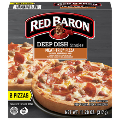 Red Baron Pizza Deep Dish Singles Meat Trio 2 Count - 11.2 Oz