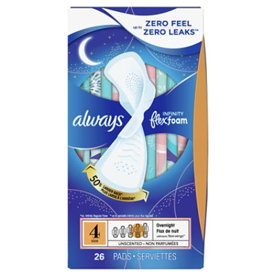 Always Infinity Feminine Unscented Pads For Women Size 4 Overnight With Wings - 26 Count - Image 8