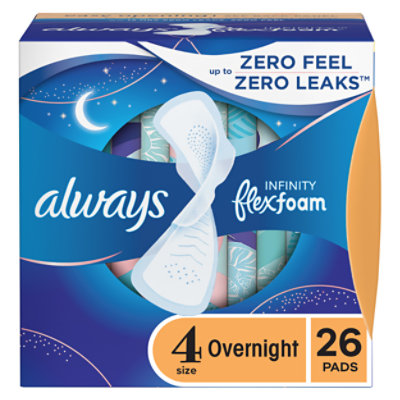 Always Infinity Feminine Unscented Pads For Women Size 4 Overnight With Wings - 26 Count - Image 1