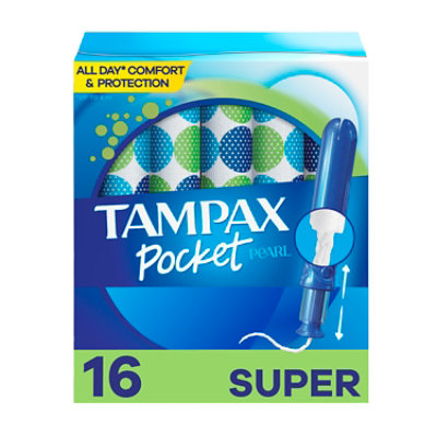  Tampax Pocket Pearl Tampons Compact Super Absorbency Unscented - 16 Count 