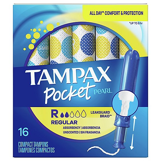 Tampax Pocket Pearl Regular Absorbency Unscented Compact Tampons - 16 Count