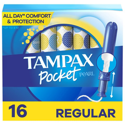 Tampax Pocket Pearl Compact Regular Absorbency Unscented Tampons - 16 Count