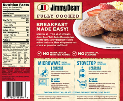 Jimmy Dean Pork Sausage Patty Fully Cooked - 9.6 Oz - Image 6