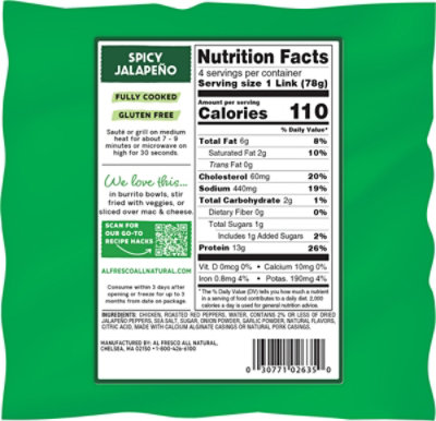 Al Fresco Jalapeno Chicken Sausage - 11 Oz - Image 6