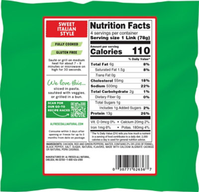 al fresco Sweet Italian Style All Natural Chicken Sausage  - 11 Oz - Image 6