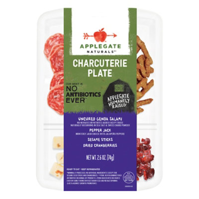 Applegate Natural Charcuterie Plate Genoa Salami Pepper Jack Sesame Sticks & Cranberries - 2.6oz