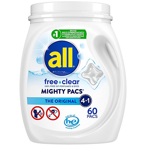 all Mighty Pacs Free Clear Laundry Detergent Packs - 60 Count