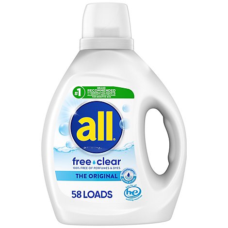 all Laundry Detergent Liquid Free Clear For Sensitive Skin 58 Loads - 88 Fl. Oz.