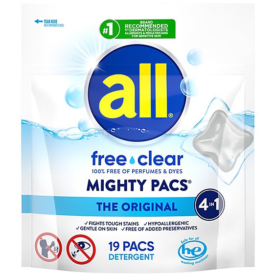 all Mighty Pacs Free Clear Laundry Detergent Packs - 19 Count