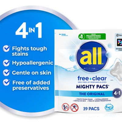 all Mighty Pacs Free Clear Unit Dose Laundry Detergent - 39 Count - Image 3