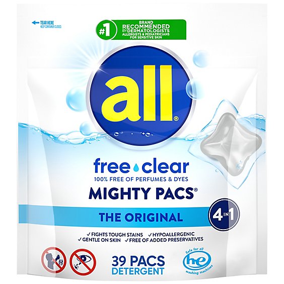 all Mighty Pacs Free Clear Laundry Detergent Packs - 39 Count