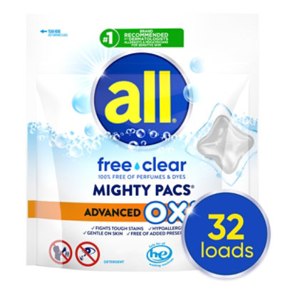 all Laundry Detergent Liquid With OXI Stain Removers Free Clear Mighty Pacs - 32 Count - Image 1