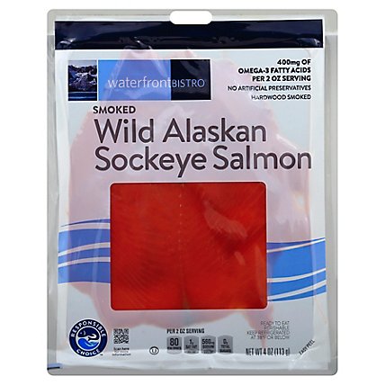 waterfront BISTRO Salmon Wild Alaskan Sockeye Smoked Cold - 4 Oz - Image 1