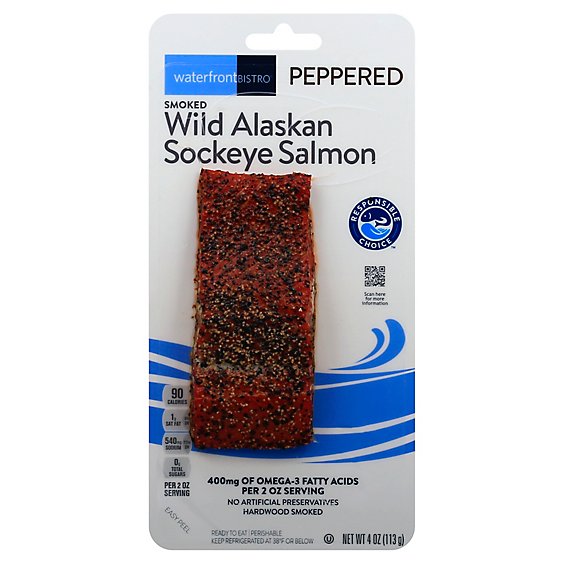 waterfront BISTRO Salmon Wild Alaskan Sockeye Smoked Peppered - 4 Oz