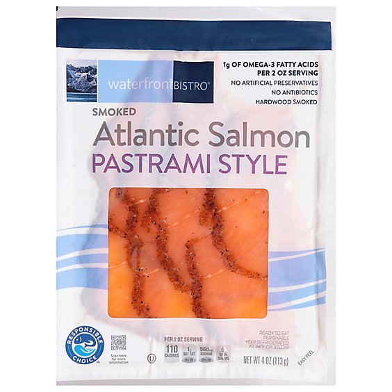 waterfront BISTRO Salmon Atlantic Pastrami Style Smoked Cold - 4 Oz
