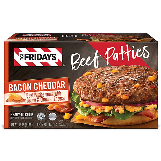 TGI Fridays Bacon Cheddar Beef Patties 6 Count - 2 Lbs