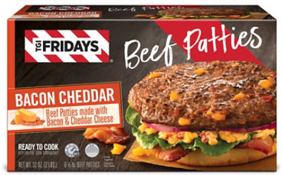 TGI Fridays Bacon Cheddar Beef Patties 6 Count - 2 Lbs