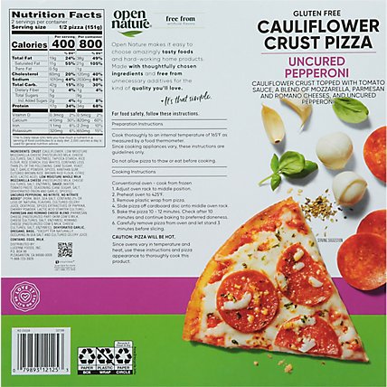 Open Nature Cauliflower Crust Uncured Pepperoni Gluten Free Frozen Pizza - 10.63 Oz - Image 6