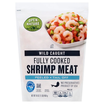 Open Nature Fully Cooked Wild Caught Peeled Tail Off Shrimp Meat - 16 Oz