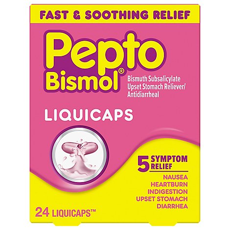 Pepto Bismol Medicine For Diarrhea 5 Symptom Relief Liquicaps - 24 Count