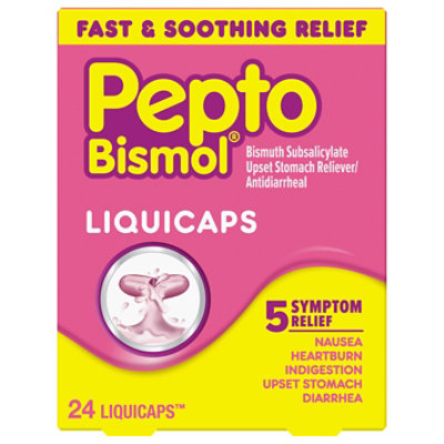 Pepto Bismol Medicine For Diarrhea 5 Symptom Relief Liquicaps - 24 Count