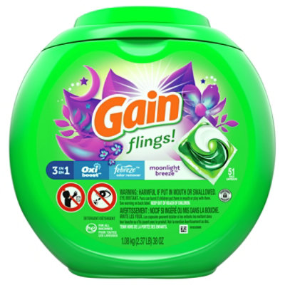 Gain Flings! Liquid Laundry Detergent Pacs HE Compatible Moonlight Breeze Scent - 51 Count