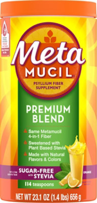 Metamucil Premium Blend Powder Sugar Free with Stevia Natural Orange Psyllium Fiber - 114 Count - Image 2