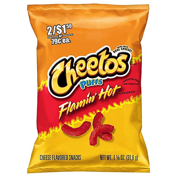 Cheetos Puffs Flamin Hot Flavored Cheese Flavored Snacks - 1.125 Oz