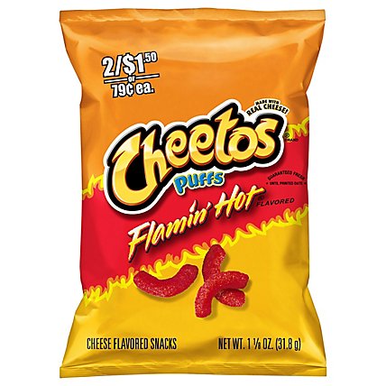 Cheetos Puffs Flamin Hot Flavored Cheese Flavored Snacks - 1.125 Oz - Image 1