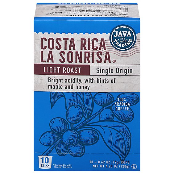 Java Trading Costa Rica La Sonrisa Light Roast Coffee Single Serve - 10 Count
