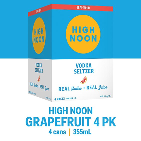 High Noon Grapefruit Vodka Hard Seltzer Single Serve Cans - 4-355 Ml 