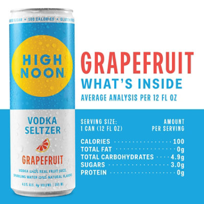 High Noon Grapefruit Vodka Hard Seltzer Single Serve Cans - 4-355 Ml  - Image 3