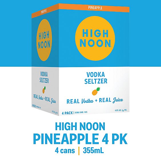 High Noon Pineapple Vodka Hard Seltzer Single Serve Cans - 4-355 Ml 