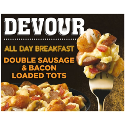 DEVOUR All Day Breakfast Double Sausage & Smoked Bacon Loaded Tater Tots Frozen Meal - 9 Oz - Image 1