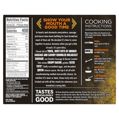 DEVOUR All Day Breakfast Double Sausage & Smoked Bacon Loaded Tater Tots Frozen Meal - 9 Oz - Image 5