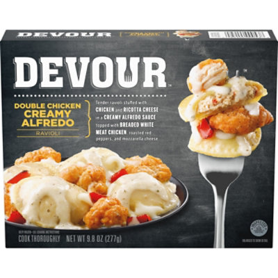 DEVOUR Double Chicken Creamy Alfredo Ricotta Cheese Ravioli Frozen Meal Box - 10 Oz - Image 5