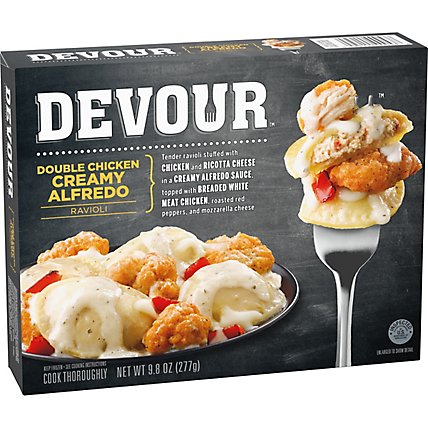 DEVOUR Double Chicken Creamy Alfredo Ricotta Cheese Ravioli Frozen Meal Box - 10 Oz - Image 6