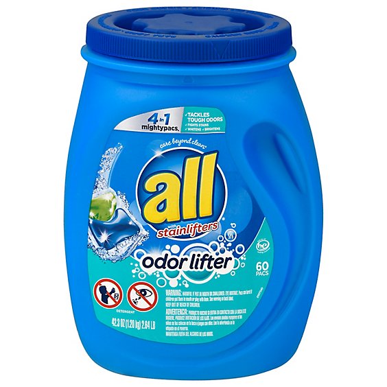 all Laundry Detergent Liquid With Odor Lifter Mighty Pacs - 60 Count