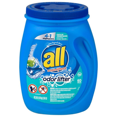 all Laundry Detergent Liquid With Odor Lifter Mighty Pacs - 60 Count
