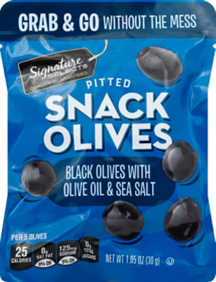 Signature SELECT Olives Snack Pitted Black Sea Salt - 1.05 Oz - Image 2