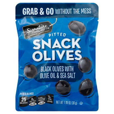 Signature SELECT Olives Snack Pitted Black Sea Salt - 1.05 Oz