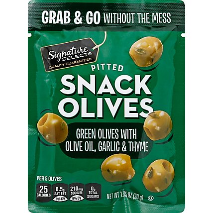 Signature Select Olives Snack Pitted Green Garlic - 1.05 Oz - Image 2
