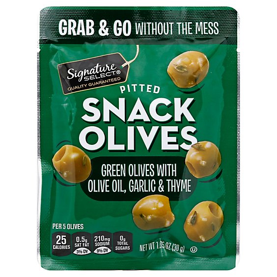 Signature Select Olives Snack Pitted Green Garlic - 1.05 Oz
