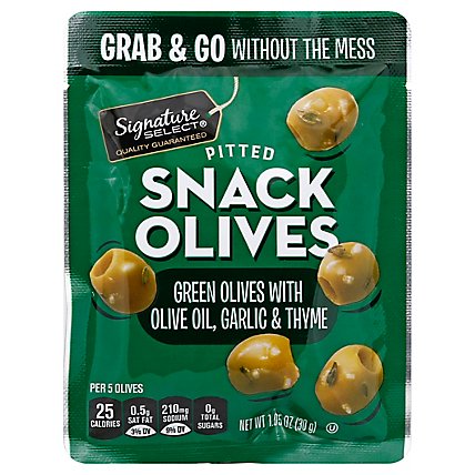 Signature Select Olives Snack Pitted Green Garlic - 1.05 Oz - Image 1